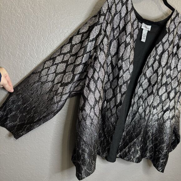 Catherines Women 3X Black Silver Reversible Dressy Open Front Evening Jacket - Picture 2 of 7